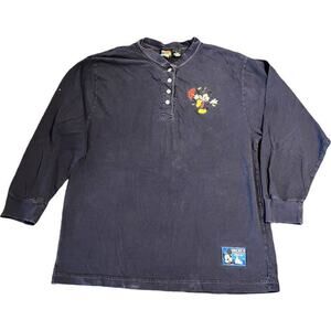 VTG 90s Disney Mickey Unlimited Long Sleeve T Mickey Umbrella Leaves SZ M Blue